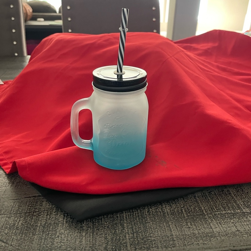 Frosted Glass Mug with Black Lid and Straw, New 16oz, Perfect for gifting